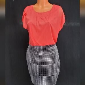 Career Dress Size Medium Salmon Top Black Bottom Polka Dot NWOT Workwear